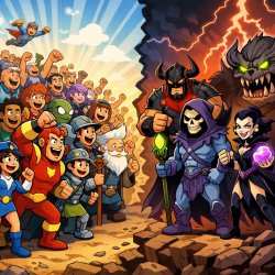 A ton of people on one side, a few evil villains on the other Meme Template