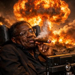 Black Stephen Hawking smoking a fat ass cigar with a nuke Meme Template