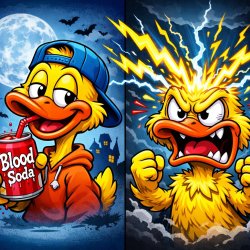 A silly duck drinks a red blood soda and then he gets mad when l Meme Template