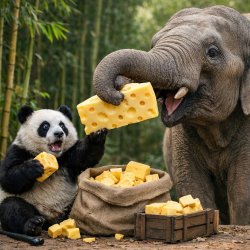 a elephant stealing from a panda stealing cheese Meme Template