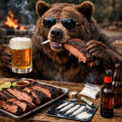 Bear necessitates being brisket, beer, and cocaine Meme Template