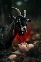 vampire goat feasting on woman Meme Template