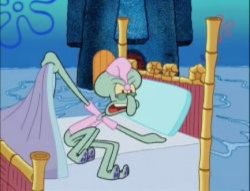 Squidward angry while on bed Meme Template