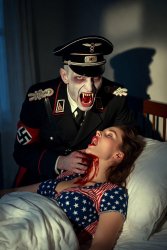 Nazi vampire sucking blood from American woman Meme Template