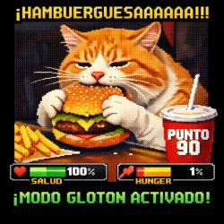 crea un meme gracioso de un gato comiendo hamburguesa de punto 9 Meme Template