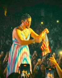 Bad Bunny burns American flag Meme Template