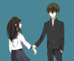 Oreki holding Eru's wrist (Hyouka) Meme Template
