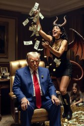 Trump Satan gold girl Faust money evil Meme Template