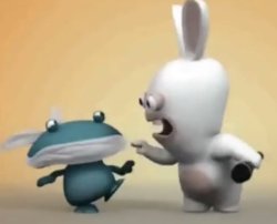 Rabbid yelling at baby globox Meme Template