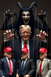 Donald Trump puppet master marionettes strings MAGA Satan Devil Meme Template