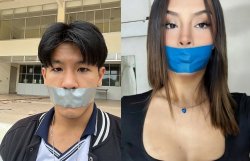 A man and a woman gagged Meme Template