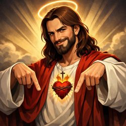 Jesus pointing down and smiling in a sigma manner Meme Template
