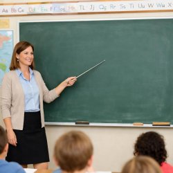 A teacher in front of her classroom is using her pointer stick t Meme Template