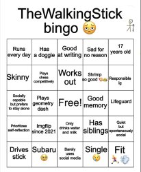 TheWalkingStick bingo Meme Template