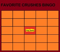 Favorite Crushes Bingo Meme Template