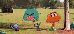 Gumball is angry at squirrel Osaka Meme Template