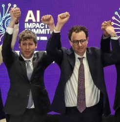 Sam Altman and Dario Amodei refuse to hold hands Meme Template