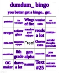 dumdum bingo Meme Template