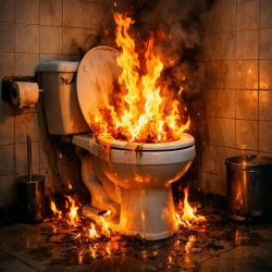toilet on fire in a bathroom Meme Template