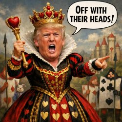 Alice in wonderland queen of hearts head replaced with Donald tr Meme Template
