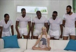 Five black guys and one white girl Meme Template