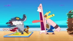 Viking screaming at Zig, Marina, and Sharko Meme Template