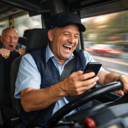 bus faher am Handy guckt was lachent und fahrt wie ne besegte sa Meme Template