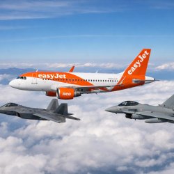 f22 raptor and eurofighter typhoon escorting an easyjet a319neo Meme Template
