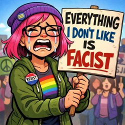 liberal woman with pink hair crying and holding a sign that says Meme Template