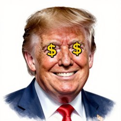 Donald Trump Dollar Signs for eyes Greed Profit Avarice Mammon Meme Template