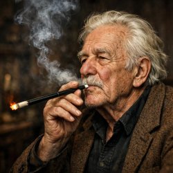 a old guy smoking a long cigarette Meme Template