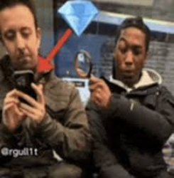 Guy with magnifying glass looking at phone Meme Template