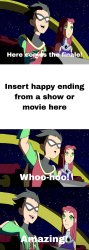 Robin (Teen Titans) cheers at what Happy Ending? Meme Template