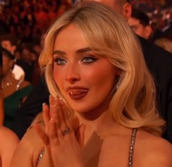 Sabrina Carpenter with tongue out Meme Template