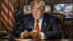 President Trump on his cel phone Meme Template
