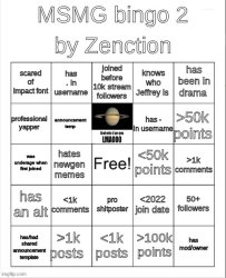 MSMG Bingo 2 Meme Template