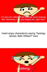 Who denies Beth William’s apology? Meme Template