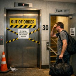 elevator not working, and leaving the build at 30 floor Meme Template