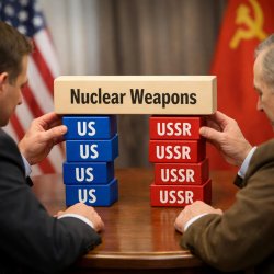 Two people sitting at a table stacking blocks labeled “US” and “ Meme Template