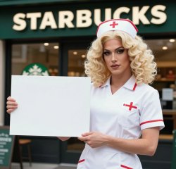 Fat Lame Fastlane Male Nurse blonde wig Starbucks Meme Template