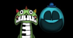 Doey staring down on pianosaurus Meme Template