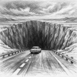 A Highway going into the abyss and a car going into it Meme Template