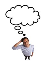 puzzled man looking up with thought balloon Meme Template