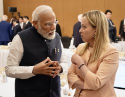 Modi and Meloni discussing Meme Template