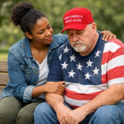 Woman consoling MAGA man Meme Template