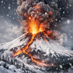 A volcano erupting with snow Meme Template