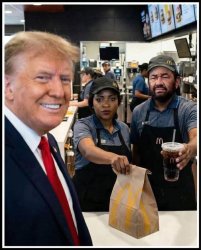 Trump with fast food workers Meme Template