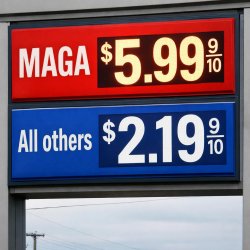 A gasoline price sign. In one price slot, it shows "MAGA $5.99 9 Meme Template