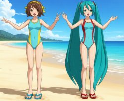 Haruhi Suzumiya and Hatsune Miku loves the beach!! Meme Template