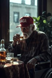 elderly MAGA drinking liquor wheelchair alone evil Meme Template